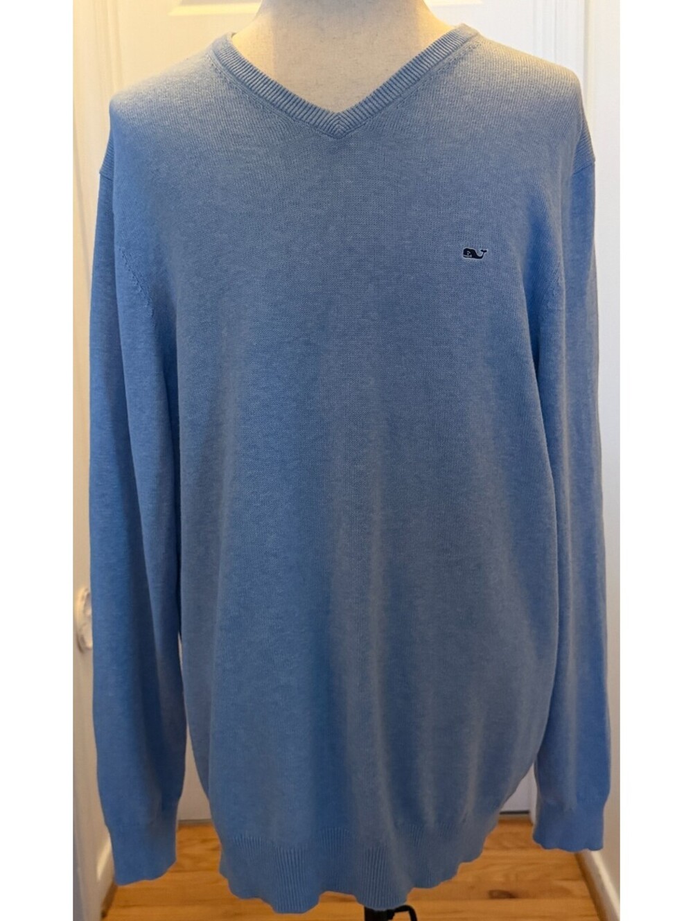 Vineyard Vines Men XL V-Neck Sweater Light Blue Cotton Cashmere Blend Pullover